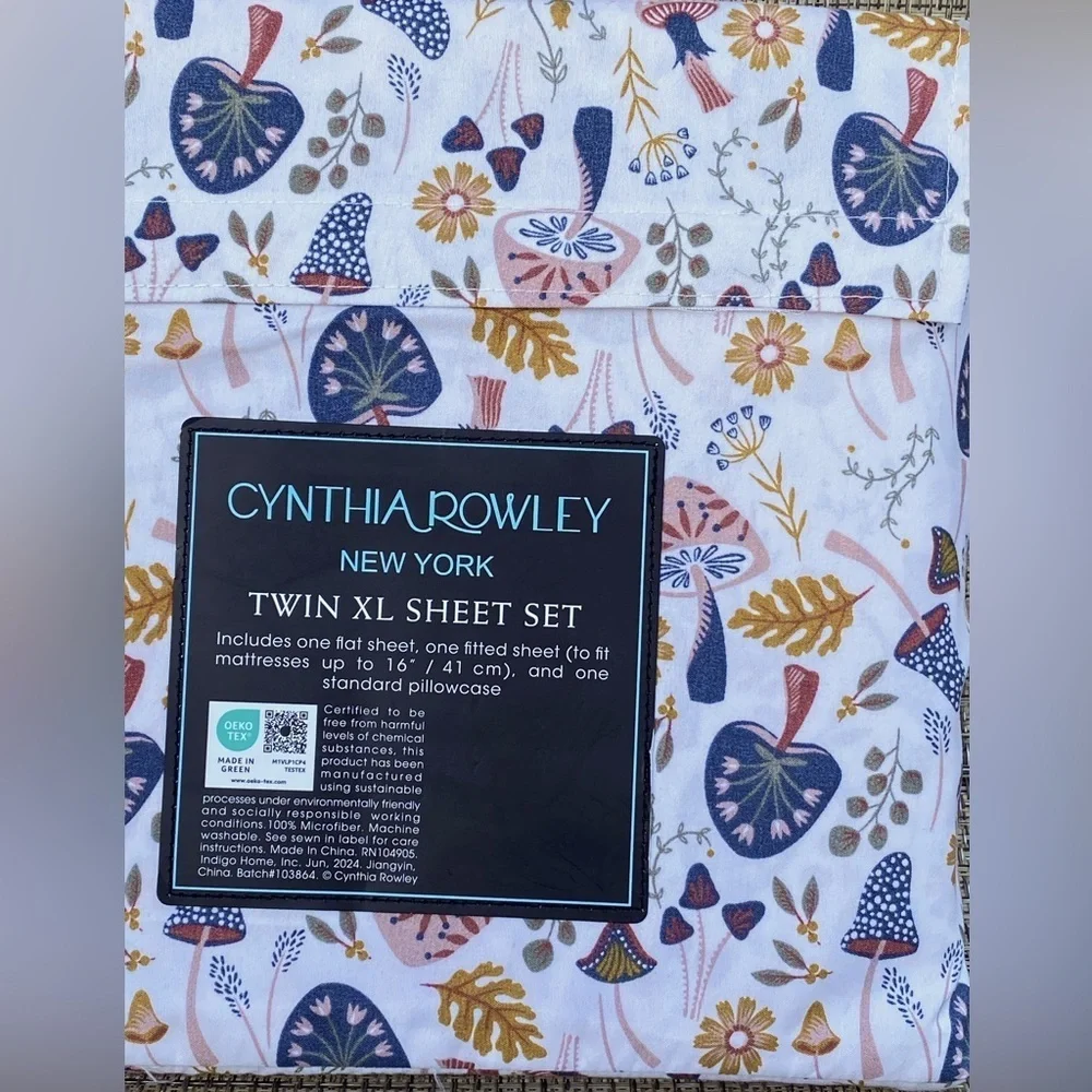 Cynthia Rowley Mushrooms Flowers Cottage Microfiber TWIN XL Sheet Set 3pc